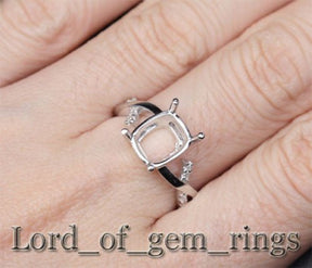 Diamond Engagement Semi Mount Ring 14K White Gold Setting Cushion 8x10mm - Lord of Gem Rings