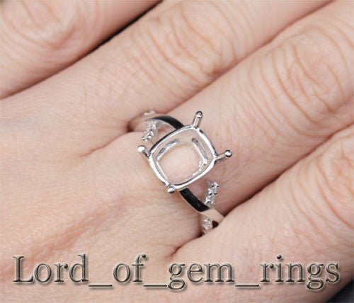 Diamond Engagement Semi Mount Ring 14K White Gold Setting Cushion 8x10mm - Lord of Gem Rings