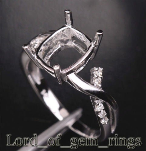 Diamond Engagement Semi Mount Ring 14K White Gold Setting Cushion 8x10mm - Lord of Gem Rings
