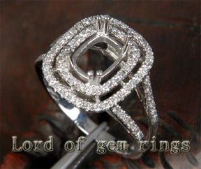 Diamond Engagement Semi Mount Ring 14K White Gold Setting Cushion 8X10mm - Lord of Gem Rings