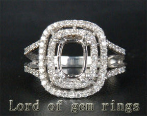Diamond Engagement Semi Mount Ring 14K White Gold Setting Cushion 8X10mm - Lord of Gem Rings