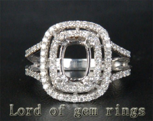 Diamond Engagement Semi Mount Ring 14K White Gold Setting Cushion 8X10mm