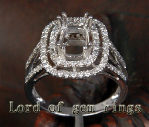 Diamond Engagement Semi Mount Ring 14K White Gold Setting Cushion 8X10mm - Lord of Gem Rings
