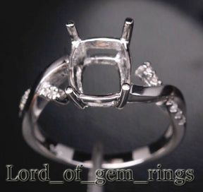 Diamond Engagement Semi Mount Ring 14K White Gold Setting Cushion 8x10mm - Lord of Gem Rings