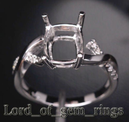 Diamond Engagement Semi Mount Ring 14K White Gold Setting Cushion 8x10mm - Lord of Gem Rings