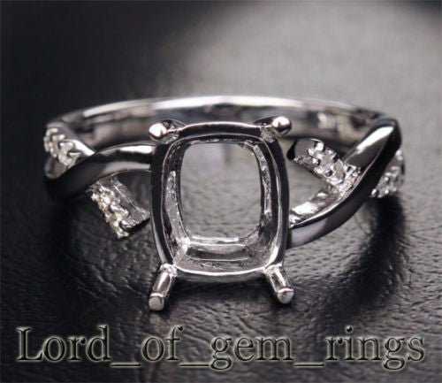 Diamond Engagement Semi Mount Ring 14K White Gold Setting Cushion 8x10mm