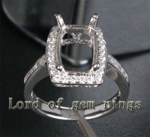 Diamond Engagement Semi Mount Ring 14K White Gold Setting Cushion 8x11mm - Lord of Gem Rings