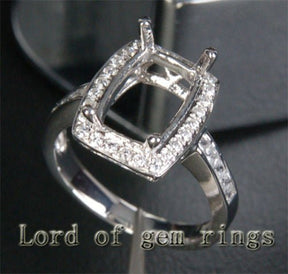 Diamond Engagement Semi Mount Ring 14K White Gold Setting Cushion 8x11mm - Lord of Gem Rings