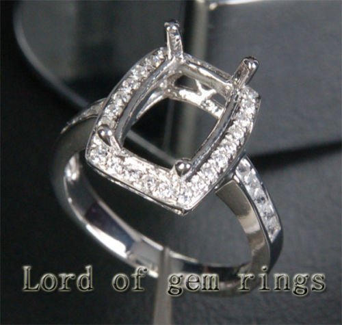 Diamond Engagement Semi Mount Ring 14K White Gold Setting Cushion 8x11mm - Lord of Gem Rings