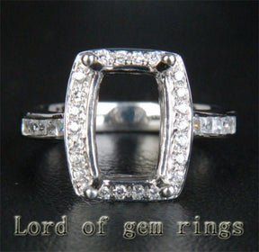 Diamond Engagement Semi Mount Ring 14K White Gold Setting Cushion 8x11mm - Lord of Gem Rings