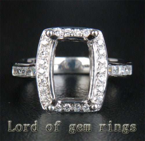Diamond Engagement Semi Mount Ring 14K White Gold Setting Cushion 8x11mm - Lord of Gem Rings