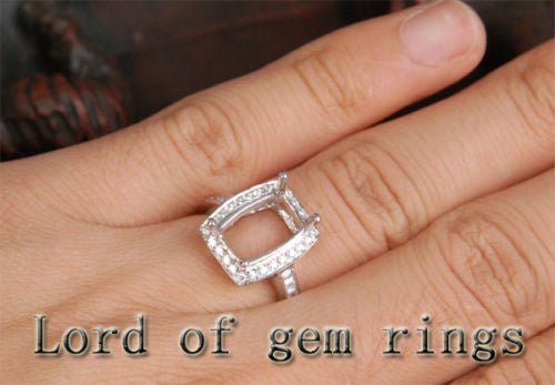 Diamond Engagement Semi Mount Ring 14K White Gold Setting Cushion 8x11mm - Lord of Gem Rings