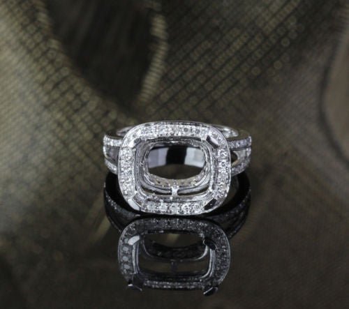 Diamond Engagement Semi Mount Ring 14K White Gold Setting Cushion 9x11mm