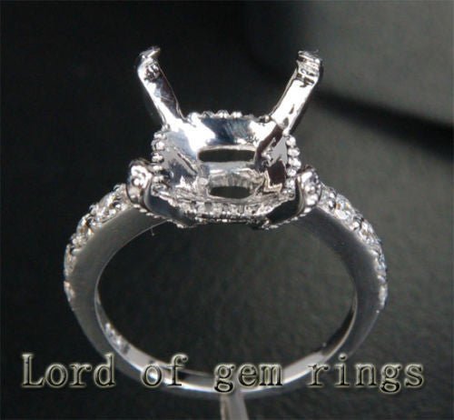 Diamond Engagement Semi Mount Ring 14K White Gold Setting Emerald Cut 11mm - Lord of Gem Rings