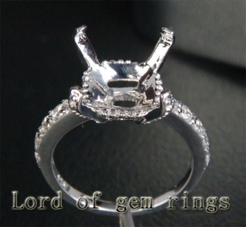 Diamond Engagement Semi Mount Ring 14K White Gold Setting Emerald Cut 11mm