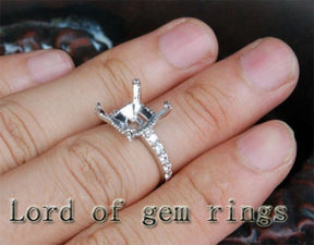 Diamond Engagement Semi Mount Ring 14K White Gold Setting Emerald Cut 11mm - Lord of Gem Rings