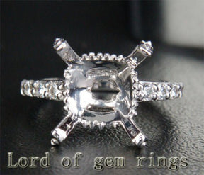 Diamond Engagement Semi Mount Ring 14K White Gold Setting Emerald Cut 11mm - Lord of Gem Rings