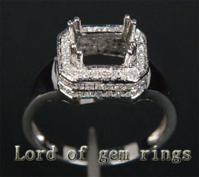 Diamond Engagement Semi Mount Ring 14K White Gold Setting Emerald Cut 5.5x7.5mm - Lord of Gem Rings