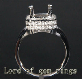 Diamond Engagement Semi Mount Ring 14K White Gold Setting Emerald Cut 5.5x7.5mm - Lord of Gem Rings