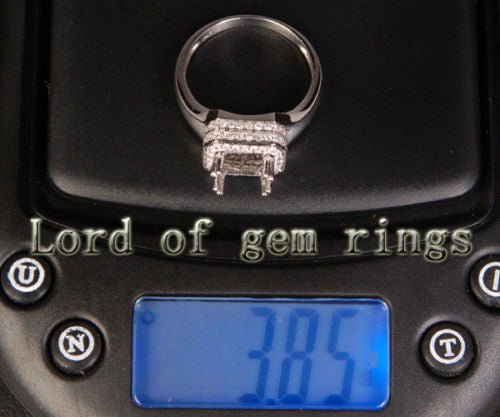 Diamond Engagement Semi Mount Ring 14K White Gold Setting Emerald Cut 5.5x7.5mm - Lord of Gem Rings