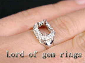 Diamond Engagement Semi Mount Ring 14K White Gold Setting Emerald Cut 5.5x7.5mm - Lord of Gem Rings