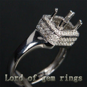 Diamond Engagement Semi Mount Ring 14K White Gold Setting Emerald Cut 5.5x7.5mm - Lord of Gem Rings