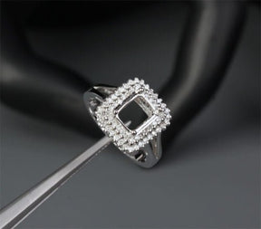 Diamond Engagement Semi Mount Ring 14K White Gold Setting Emerald Cut 6x8mm - Lord of Gem Rings
