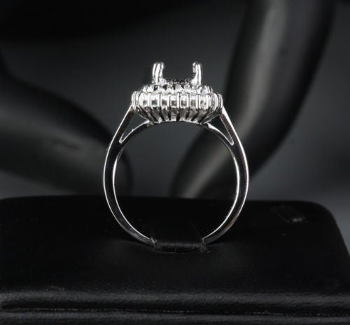 Diamond Engagement Semi Mount Ring 14K White Gold Setting Emerald Cut 6x8mm - Lord of Gem Rings