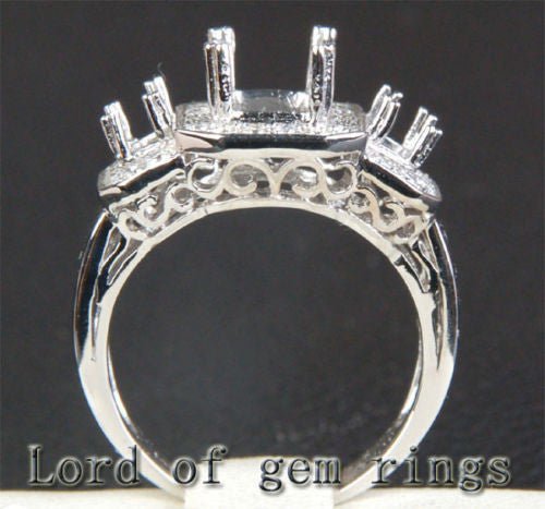 Diamond Engagement Semi Mount Ring 14K White Gold Setting Emerald Cut 6x8mm 3 stones - Lord of Gem Rings