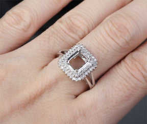 Diamond Engagement Semi Mount Ring 14K White Gold Setting Emerald Cut 6x8mm - Lord of Gem Rings