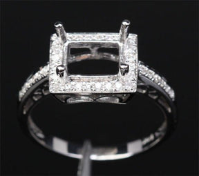 Diamond Engagement Semi Mount Ring 14K White Gold Setting Emerald Cut 6x8mm - Lord of Gem Rings