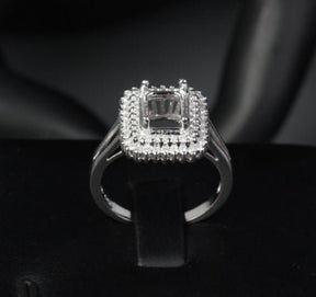 Diamond Engagement Semi Mount Ring 14K White Gold Setting Emerald Cut 6x8mm - Lord of Gem Rings