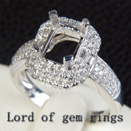 Diamond Engagement Semi Mount ring 14k white gold Setting Emerald cut 6x8mm