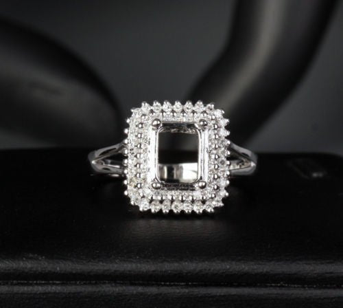 Diamond Engagement Semi Mount Ring 14K White Gold Setting Emerald Cut 6x8mm - Lord of Gem Rings