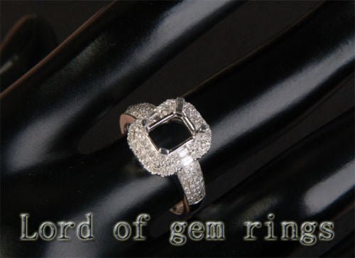Diamond Engagement Semi Mount ring 14k white gold Setting Emerald cut 6x8mm - Lord of Gem Rings