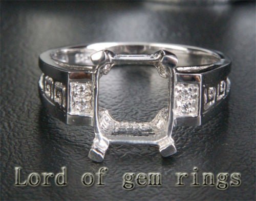 Diamond Engagement Semi Mount Ring 14K White Gold Setting Emerald Cut 8x10mm