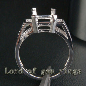 Diamond Engagement Semi Mount Ring 14K White Gold Setting Emerald Cut 8x10mm - Lord of Gem Rings