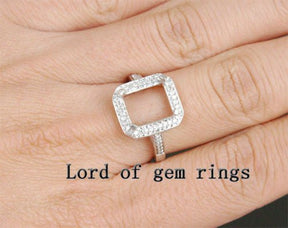 Diamond Engagement Semi Mount Ring 14K White Gold Setting Emerald Cut 9x11mm - Lord of Gem Rings