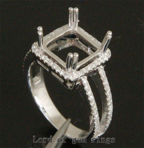 Diamond Engagement Semi Mount Ring 14K White Gold Setting Emerald Cut 9x9mm - Lord of Gem Rings