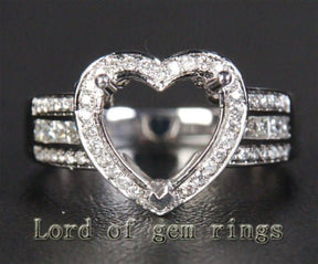 Diamond Engagement Semi Mount Ring 14K White Gold Setting Heart 8.75-9.25mm - Lord of Gem Rings