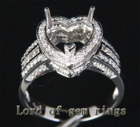 Diamond Engagement Semi Mount Ring 14K White Gold Setting Heart 8.75-9.25mm - Lord of Gem Rings