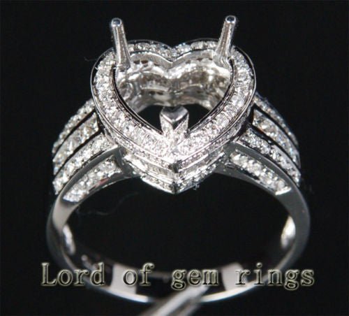 Diamond Engagement Semi Mount Ring 14K White Gold Setting Heart 8.75-9.25mm