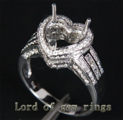 Diamond Engagement Semi Mount Ring 14K White Gold Setting Heart 8.75-9.25mm - Lord of Gem Rings