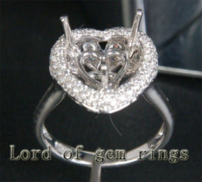 Diamond Engagement Semi Mount Ring 14K White Gold Setting Heart Shape 10mm - Lord of Gem Rings