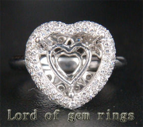 Diamond Engagement Semi Mount Ring 14K White Gold Setting Heart Shape 10mm - Lord of Gem Rings
