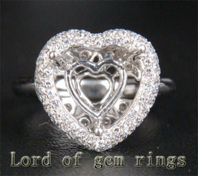 Diamond Engagement Semi Mount Ring 14K White Gold Setting Heart Shape 10mm - Lord of Gem Rings