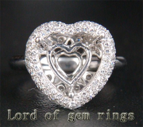 Diamond Engagement Semi Mount Ring 14K White Gold Setting Heart Shape 10mm