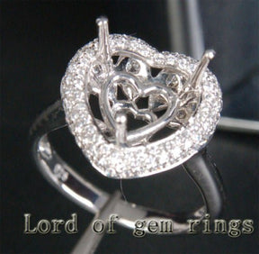 Diamond Engagement Semi Mount Ring 14K White Gold Setting Heart Shape 10mm - Lord of Gem Rings