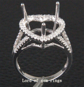 Diamond Engagement Semi Mount Ring 14K White Gold Setting Heart Shaped 10mm - Lord of Gem Rings