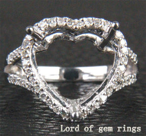 Diamond Engagement Semi Mount Ring 14K White Gold Setting Heart Shaped 10mm - Lord of Gem Rings